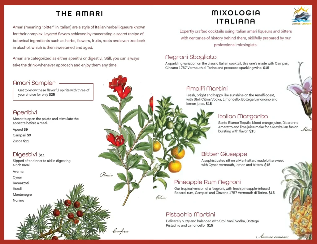 Carnival Amari Bar Menu