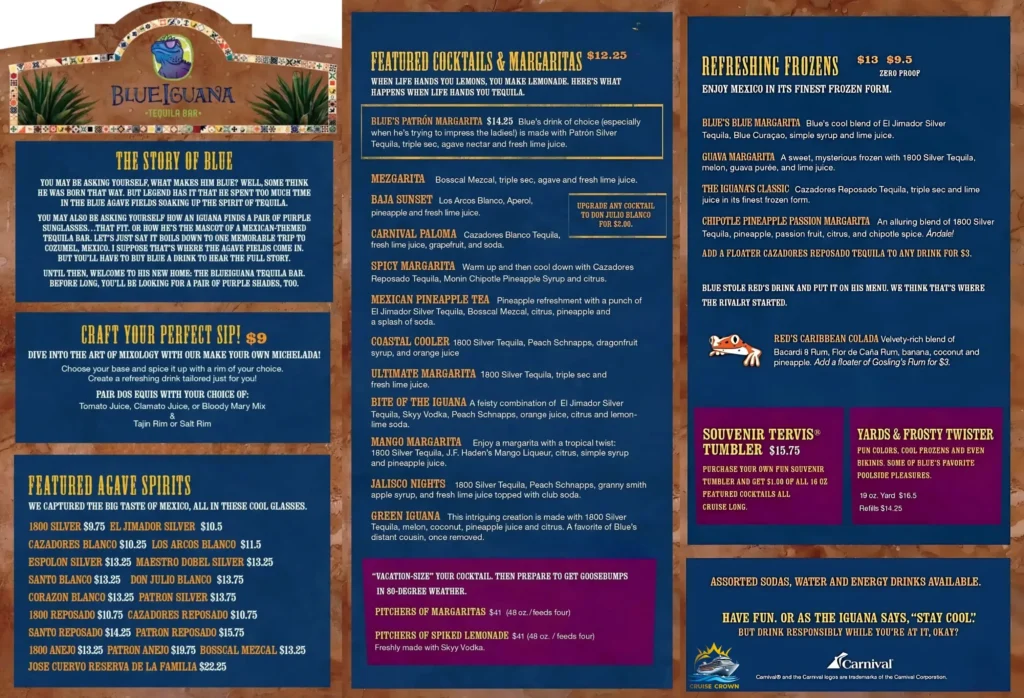 Carnival Blue Iguana Tequila Bar Menu 