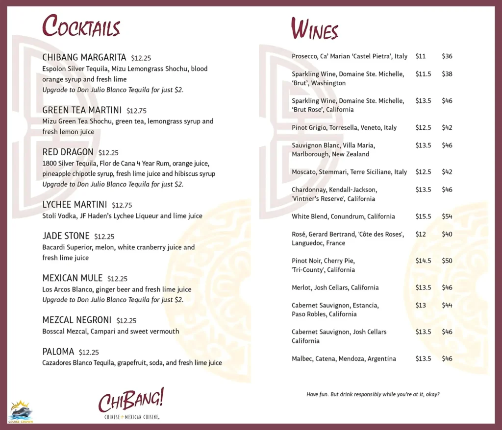 Carnival ChiBang Bar Menu