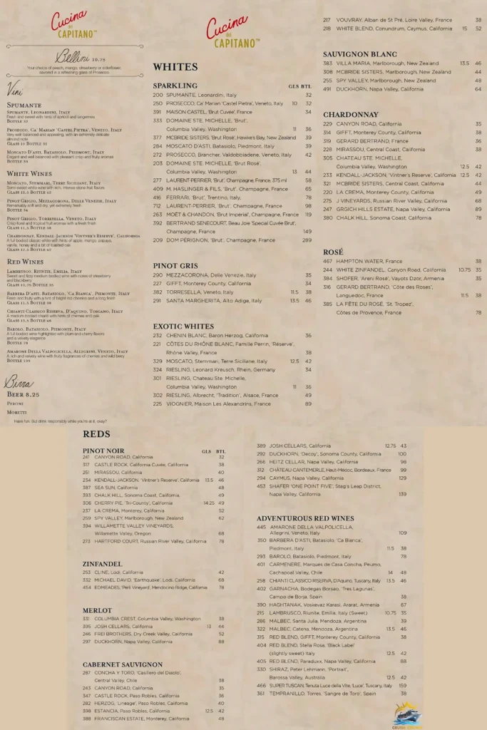Carnival Cucina Del Capitano Menu