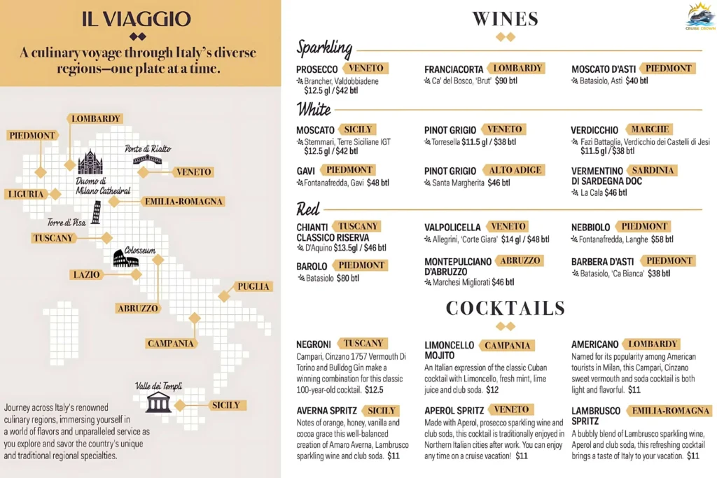 Carnival Il Viaggio Drink Menu