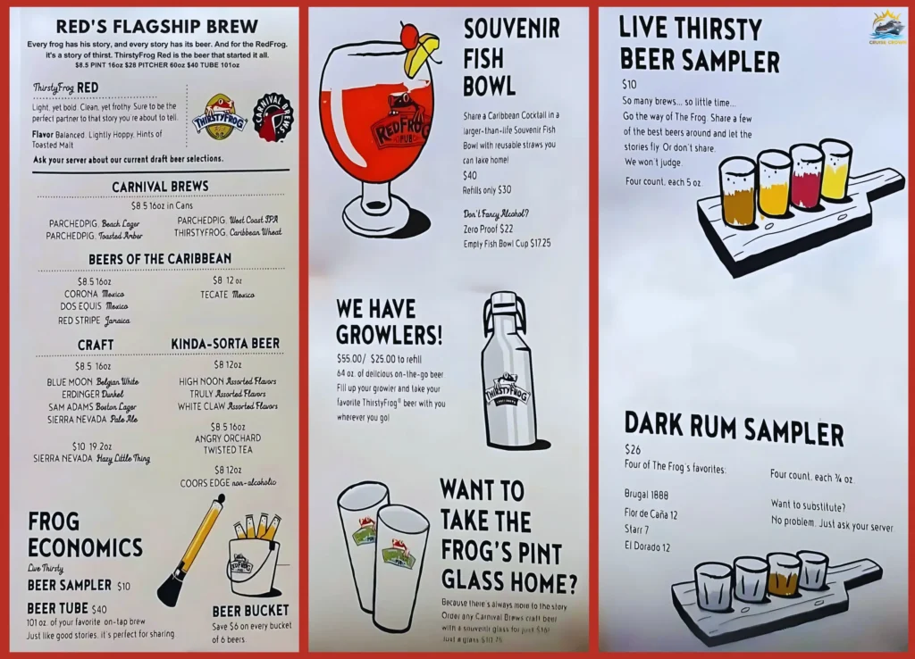 Carnival Red Frog Pub Menu