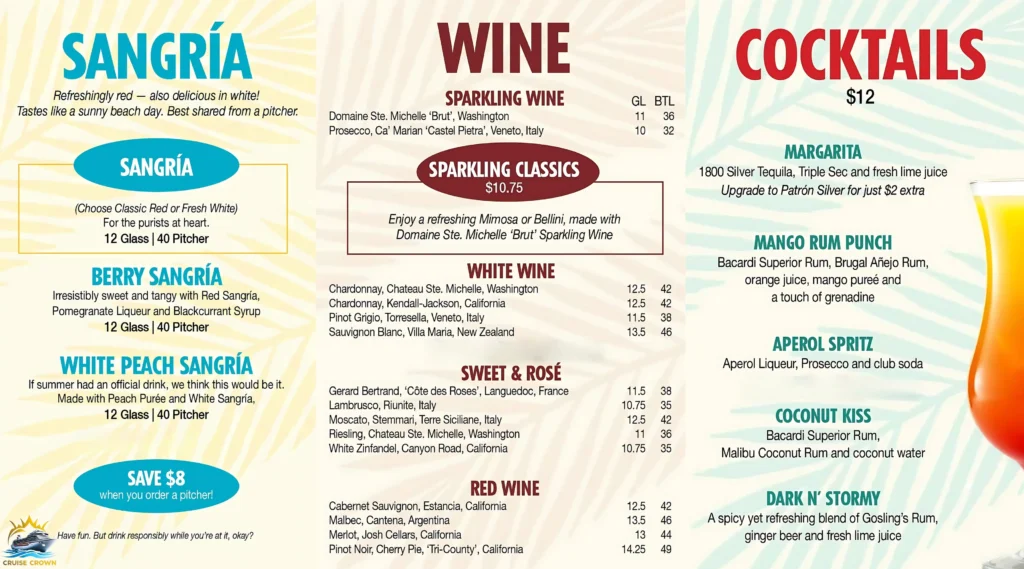 Carnival Ocean Plaza Bar Drink Menu
