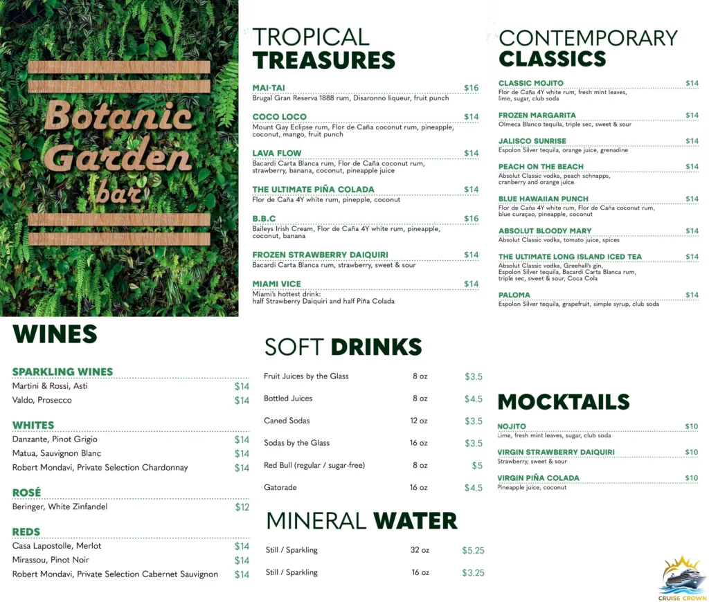 MSC Botanic Garden Bar Menu
msc drinks prices  