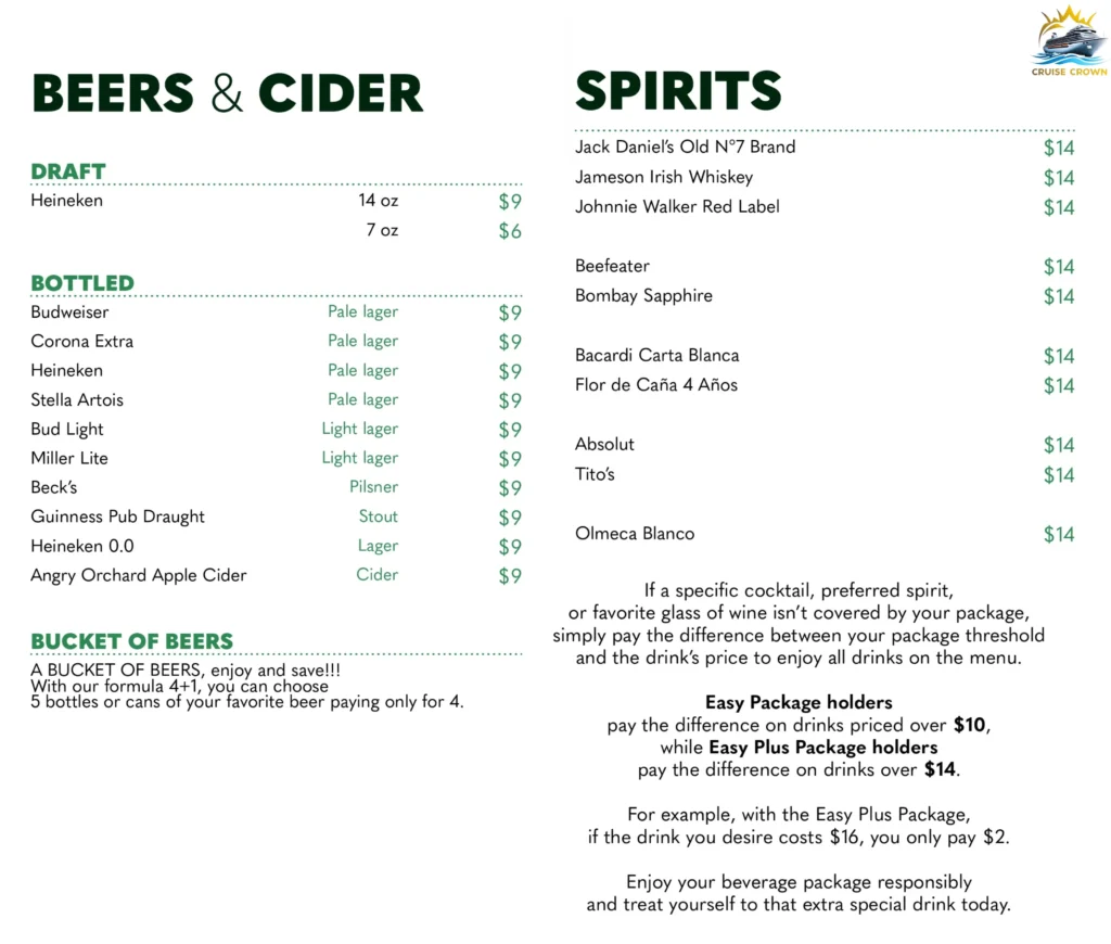 MSC Botanic Garden Bar Menu
msc drinks menu prices 