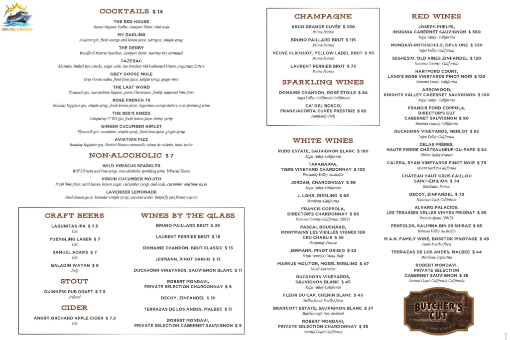MSC Butcher's Cut Menu
MSC Cruises Drink Menu