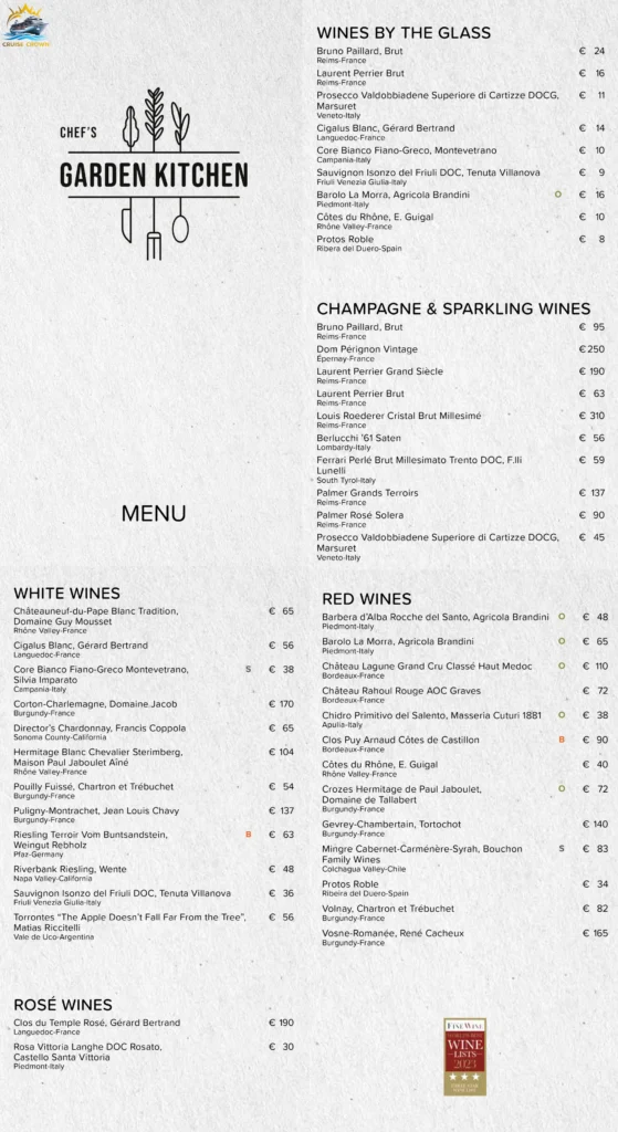 MSC Chef's Garden Kitchen Menu
MSC Drinks menu with prices