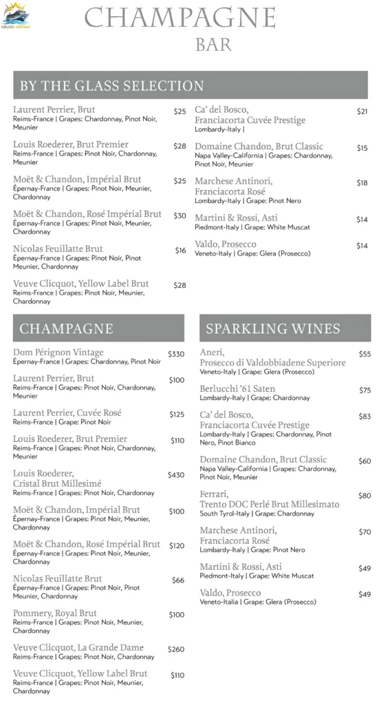 MSC Champagne Bar Menu 
msc drinks prices 2025