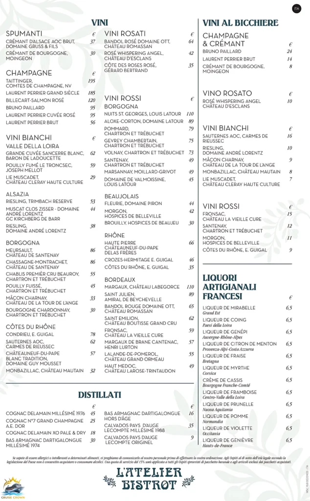 MSC L'Atelier Bistrot Menu
MSC Drinks menu 2025