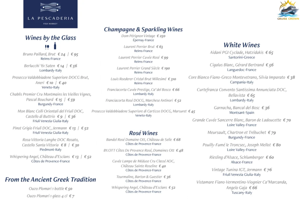 MSC La Pescaderia Menu
msc cruise drinks menu 