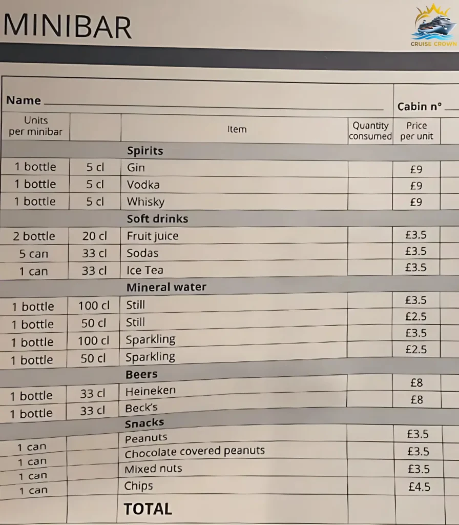 MSC Mini Bar prices