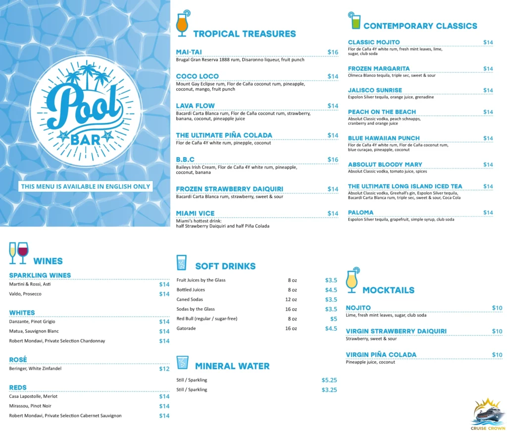 MSC Pool Bar Menu
msc cruise drink menu 