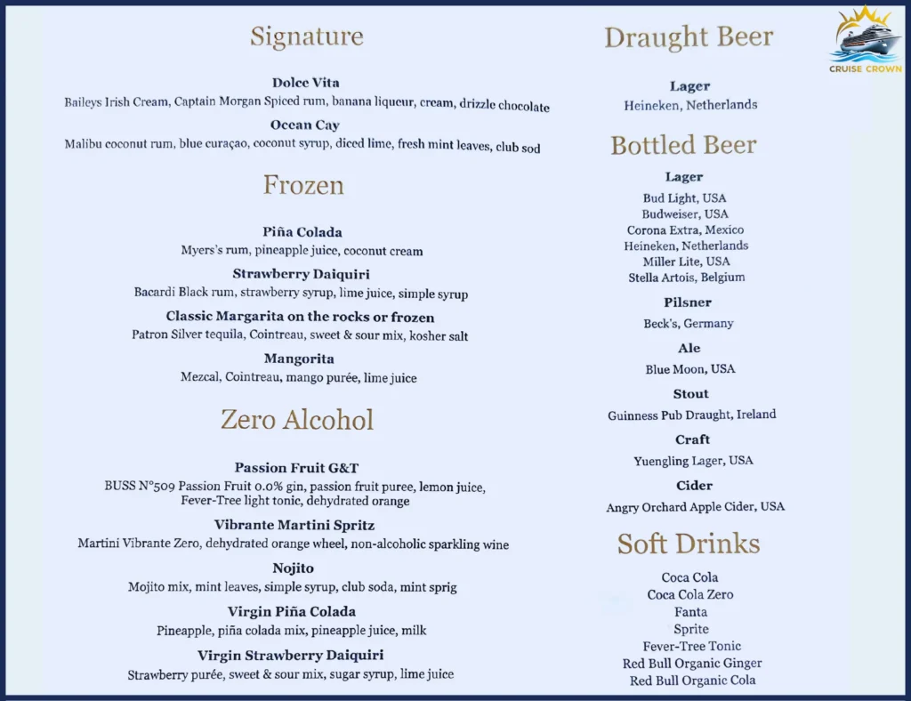 MSC Top Sail Lounge Menu
msc drinks menu