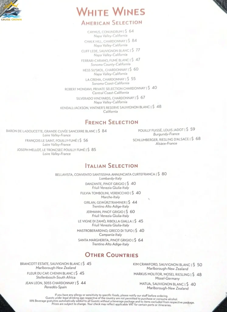 MSC Wine Bar Menu
msc cruise drink prices 