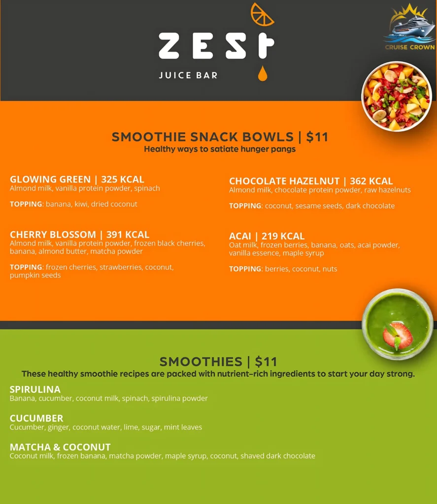 MSC Zest Juice Bar Menu
msc cruise drinks prices
