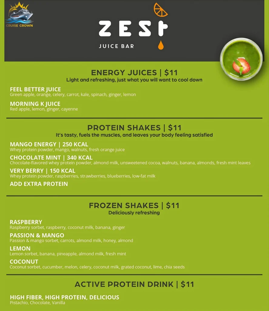MSC Zest Juice Bar Menu
msc cruises drinks menu 