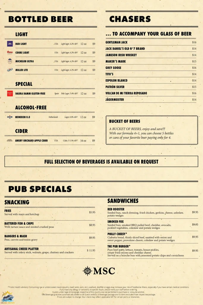 MSC Masters of the Sea Menu
msc drink menu 2025