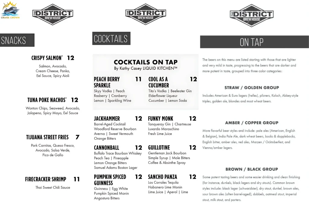 NCL District Brewhouse Menu