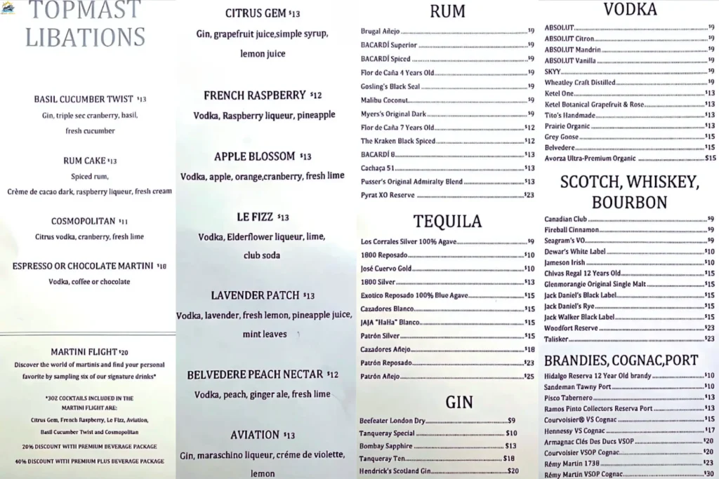 NCL Martini Bar Menu