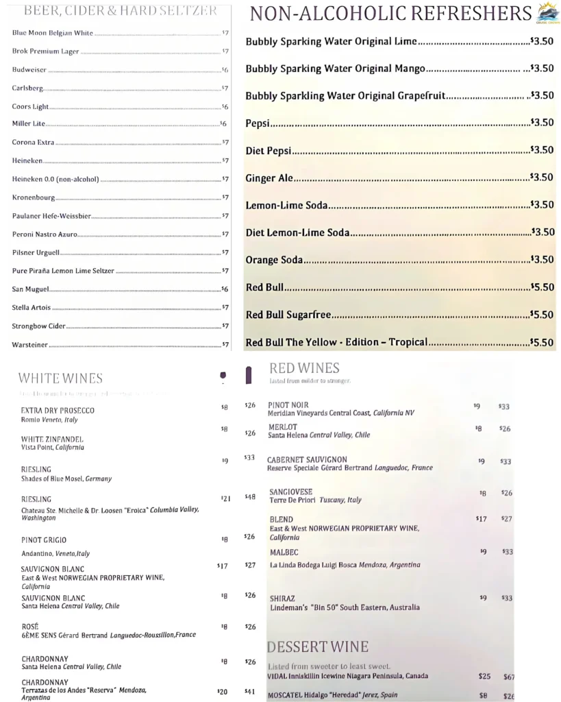 NCL Martini Bar Menu