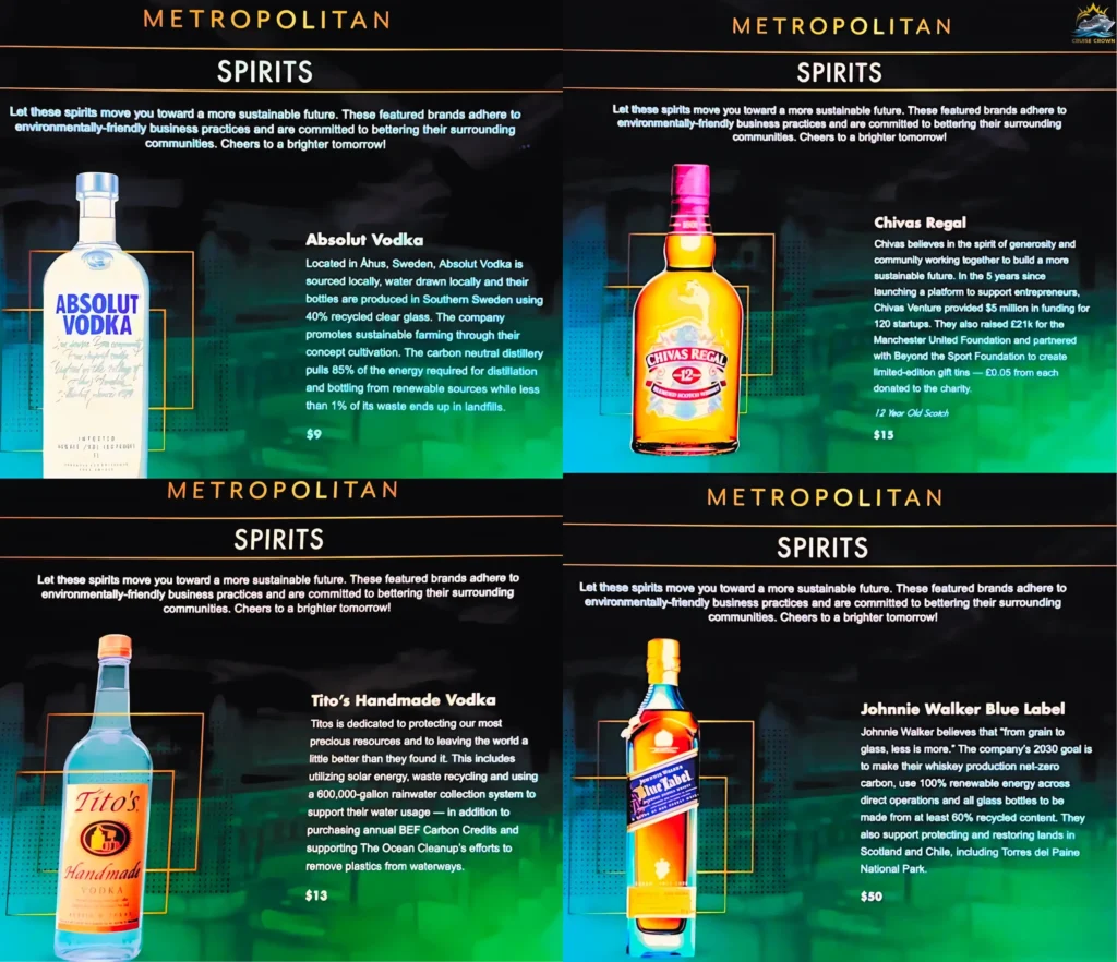 NCL Metropolitan Bar Menu