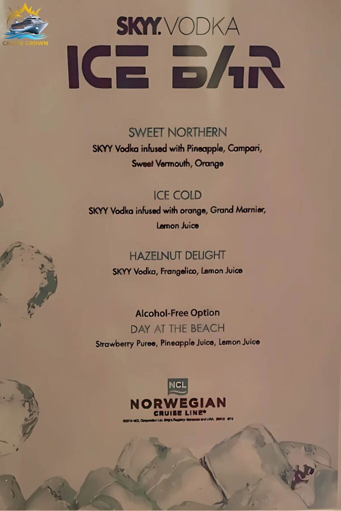 NCL Ice Bar menu