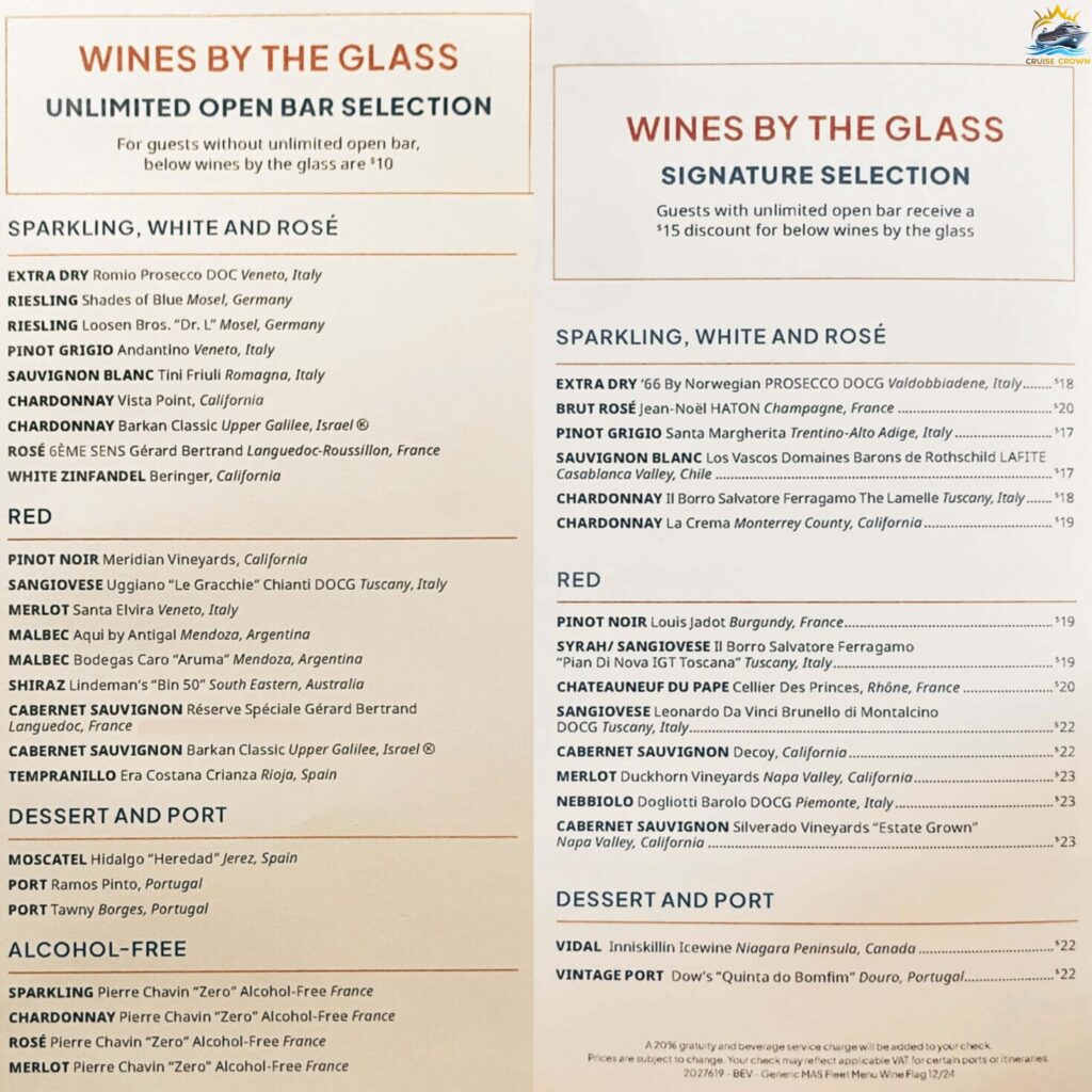 NCL Wine Menu 2025