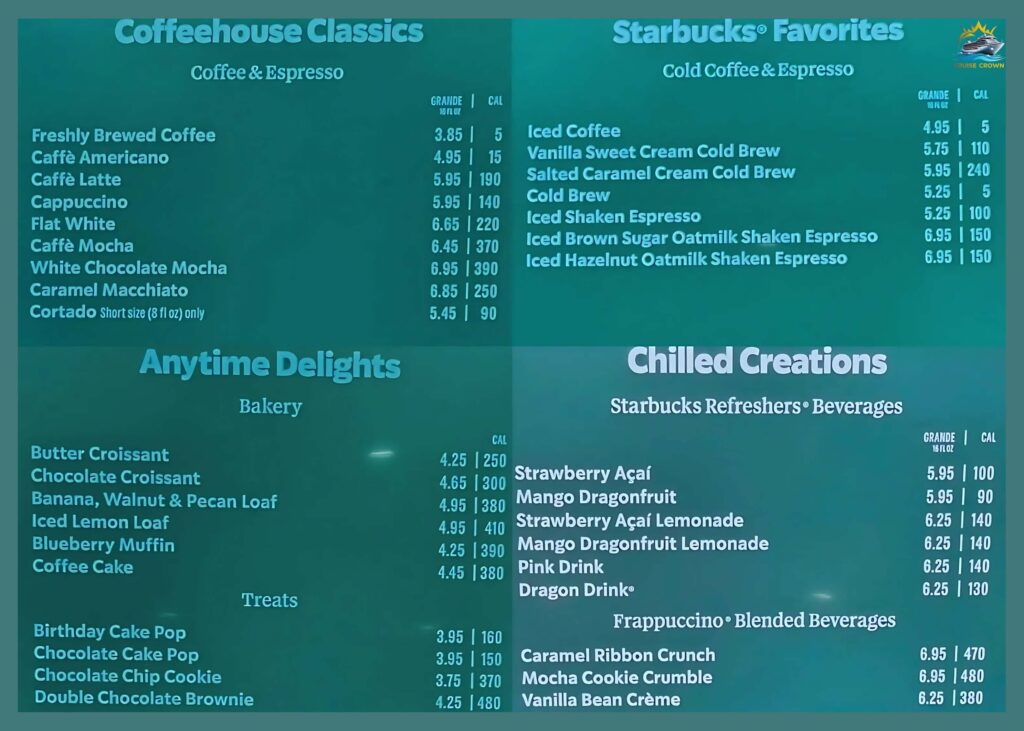 NCL Starbucks Menu 2025