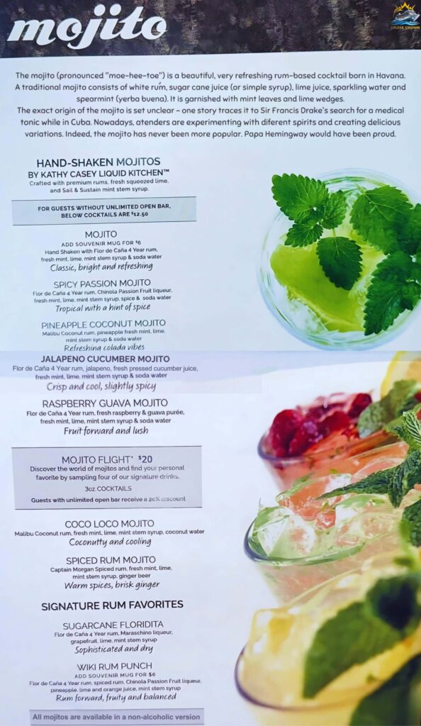 NCL Sugarcane Mojito Bar Menu