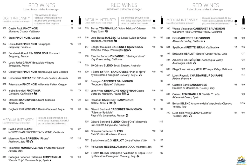 NCL Cellars Wine Bar Menu