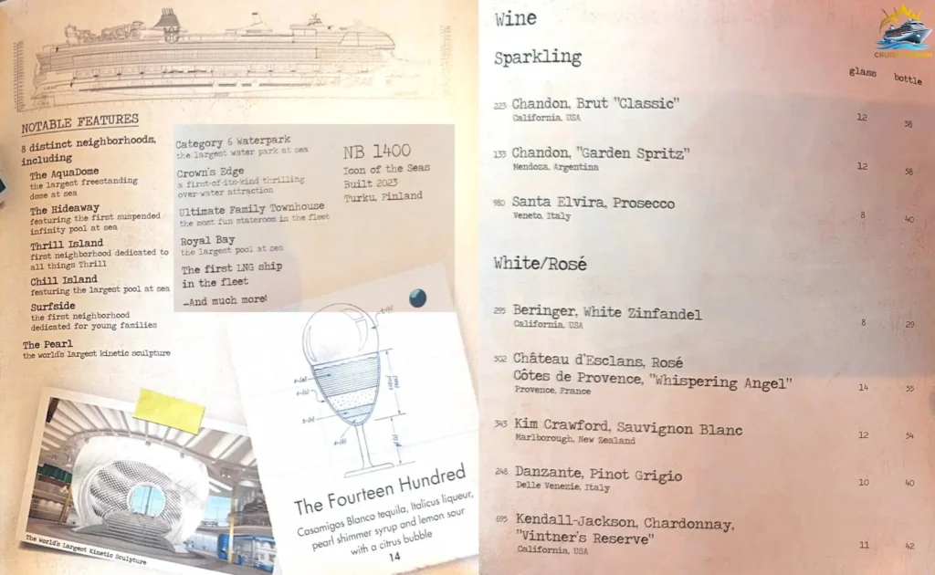 Royal Caribbean 1400 Lobby bar menu
Star of the Seas Bar Menus