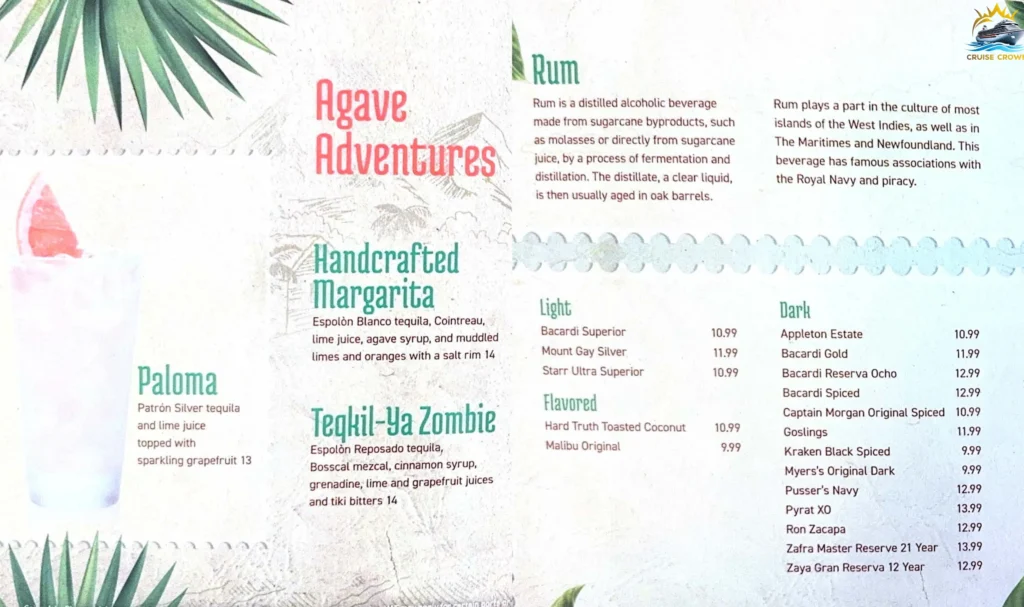Royal Caribbean Boleros bar menus
Star of the Seas Bar Menus