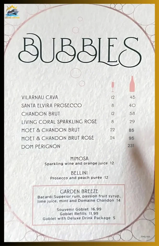 Royal Caribbean Bubbles Bar menu
Star of the Seas Bar Menus