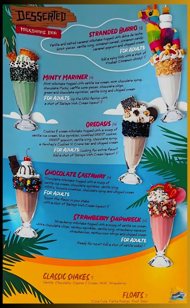 Royal Caribbean Desserted Milkshake Bar menu
Star of the Seas Bar Menus