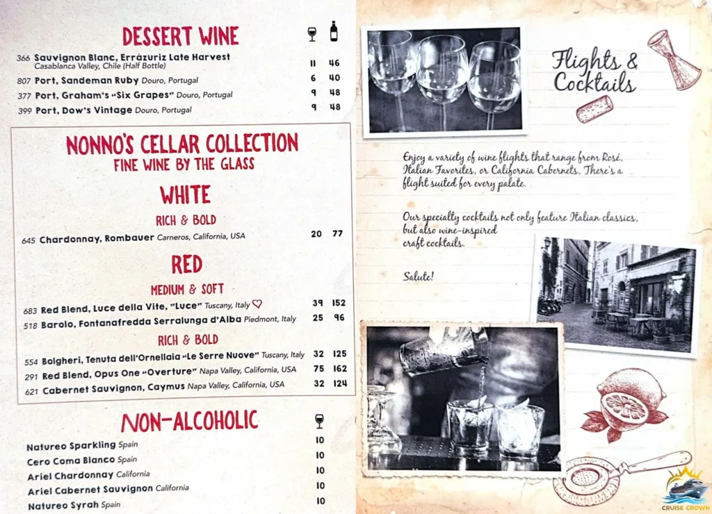 Royal Caribbean Giovanni’s Wine Bar menu
Star of the Seas Bar Menus