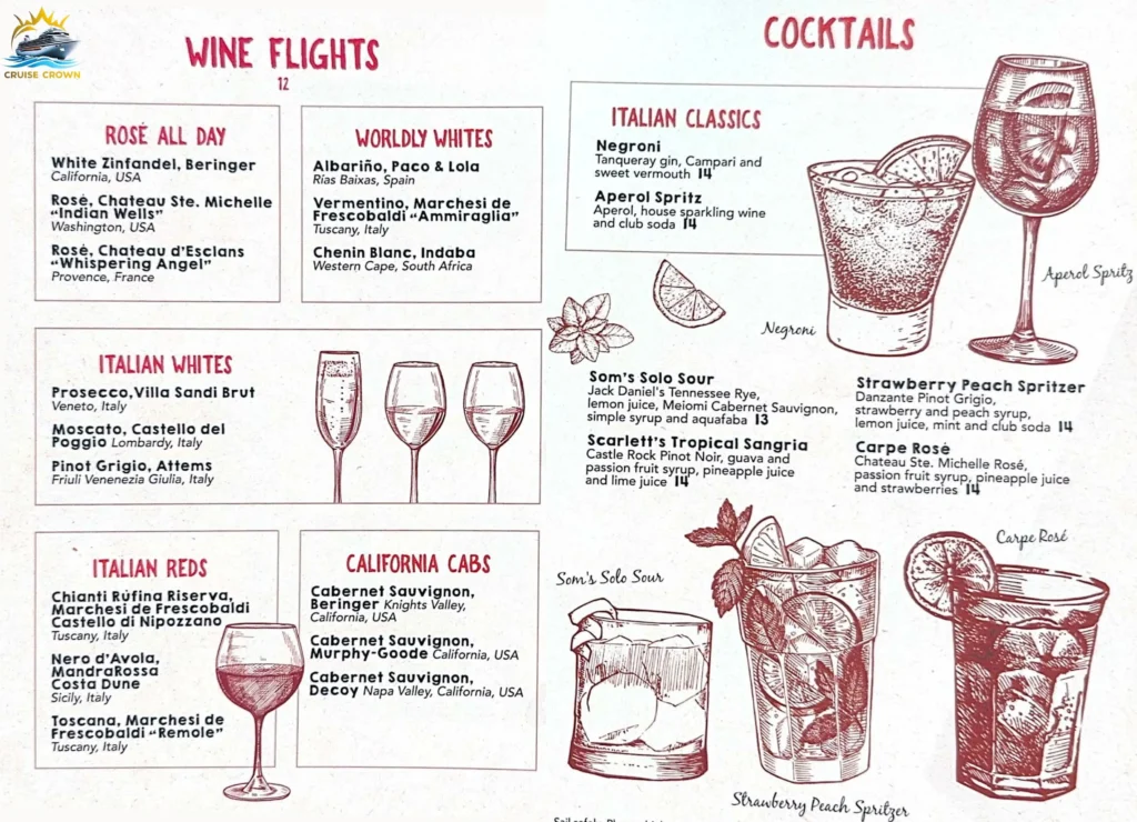Royal Caribbean Giovanni’s Wine Bar menu
Star of the Seas Bar Menus