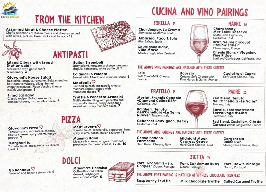 Royal Caribbean Giovanni’s Wine Bar menu
Star of the Seas Bar Menus