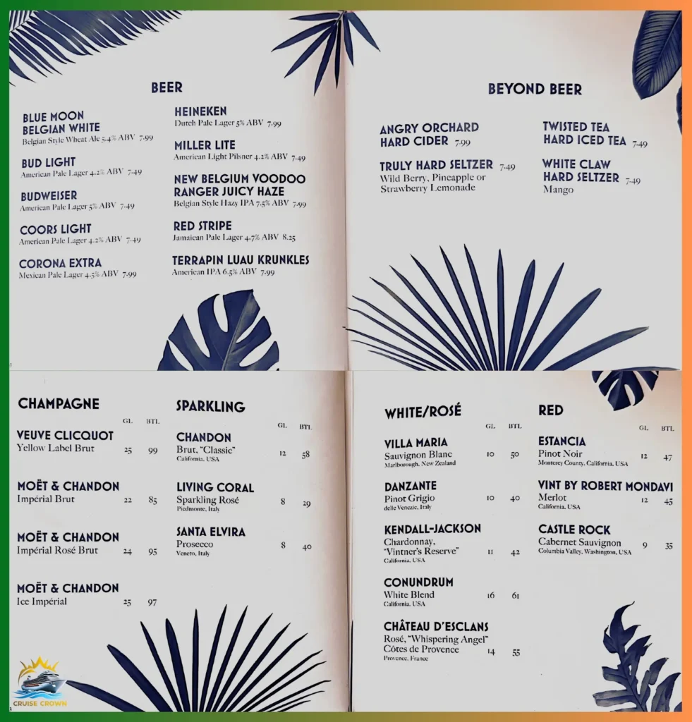 Royal Caribbean Hideaway Bar menus
Star of the Seas Bar Menus
