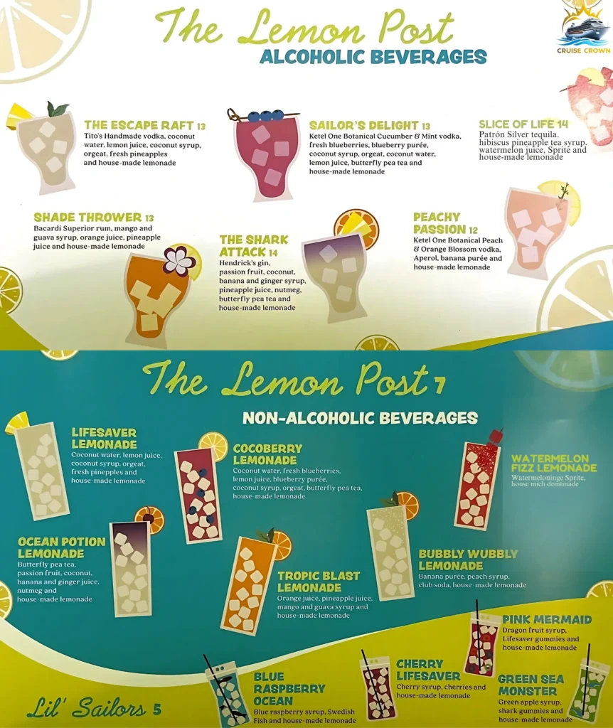 Royal Caribbean Lemon Post bar menu
Star of the Seas Bar Menus