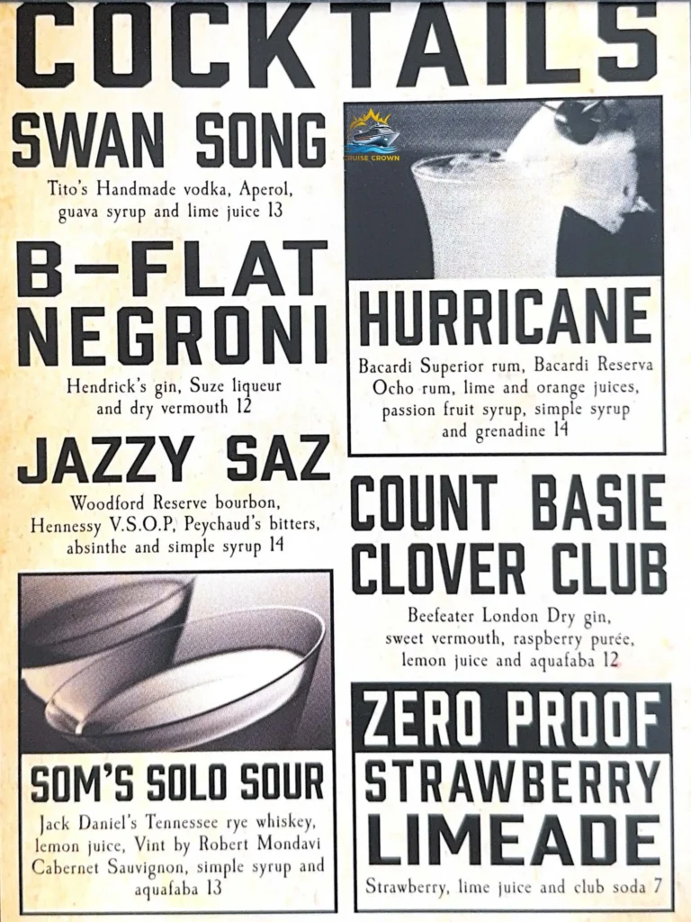 Royal Caribbean Lou’s Jazz ’N Blues bar menus
Star of the Seas Bar Menus