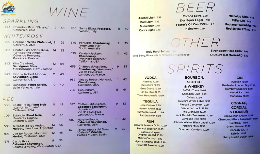 Royal Caribbean Music Hall bar menus
Star of the Seas Bar Menus