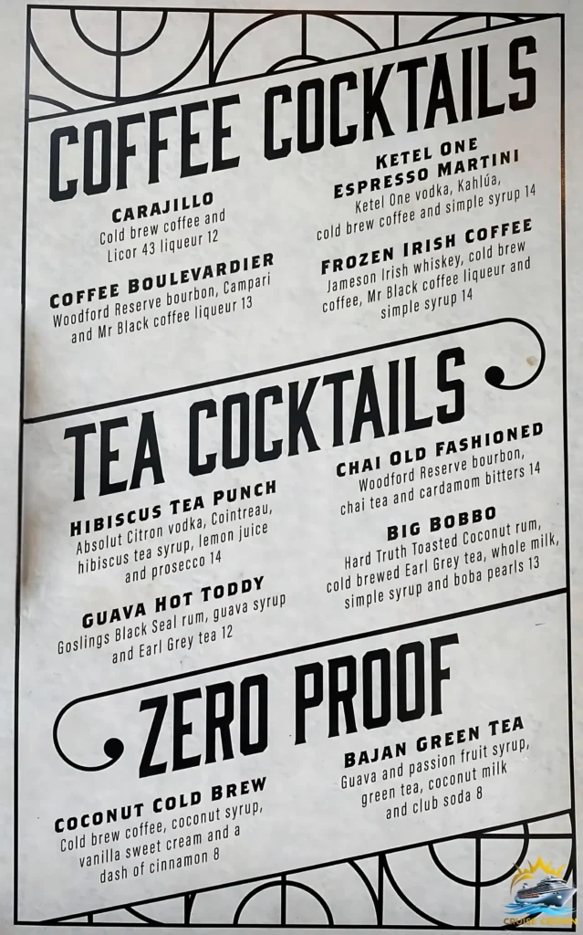Royal Caribbean Rye & Bean menu
Star of the Seas Bar Menus