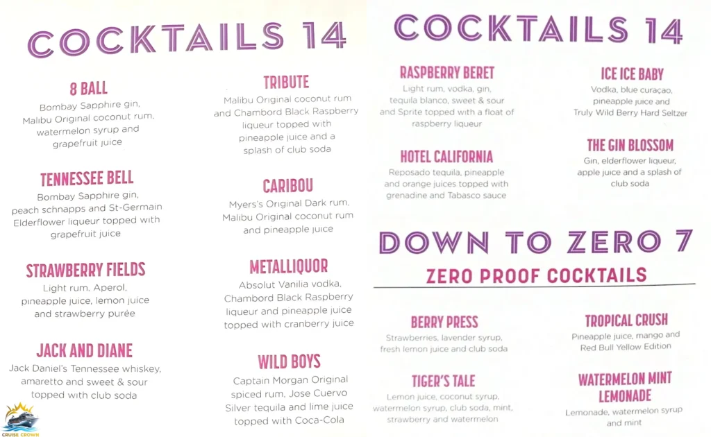 Royal Caribbean Spotlight Karaoke menu
Star of the Seas Bar Menus