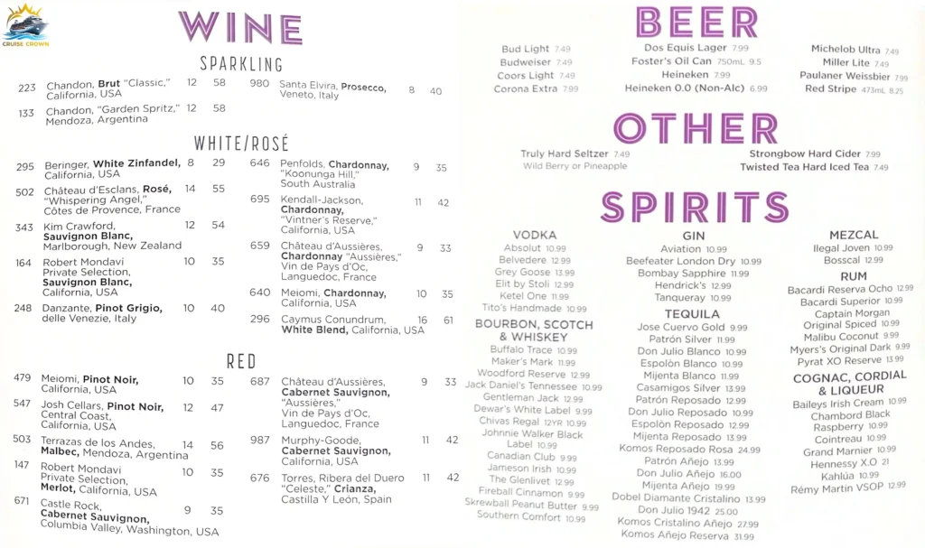 Royal Caribbean Spotlight Karaoke Menu
Star of the Seas Bar Menus