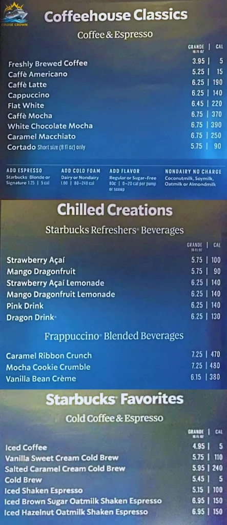 Royal Caribbean Starbucks menu
Star of the Seas Bar Menus