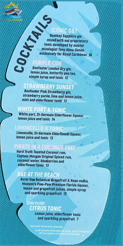 Royal Caribbean Swim & Tonic bar menu
Star of the Seas Bar Menus