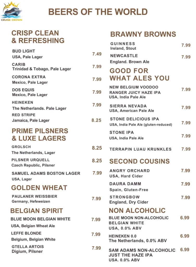 Royal Caribbean Thorn & Thistle menus
Star of the Seas Bar Menus