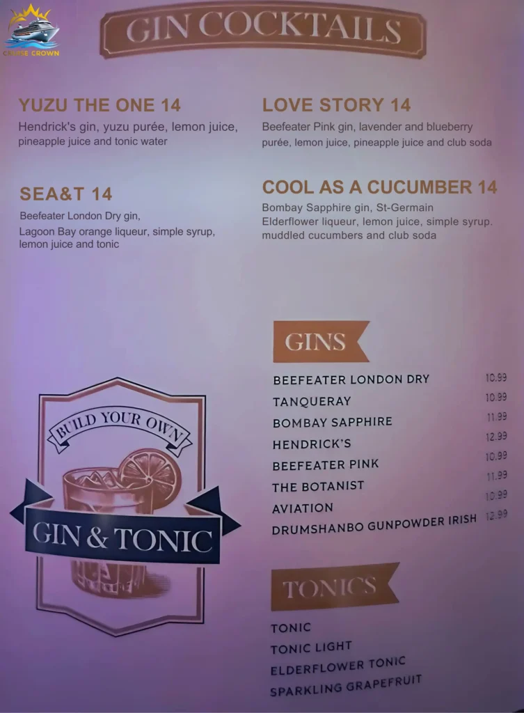 Royal Caribbean Thorn & Thistle menus
Star of the Seas Bar Menus
