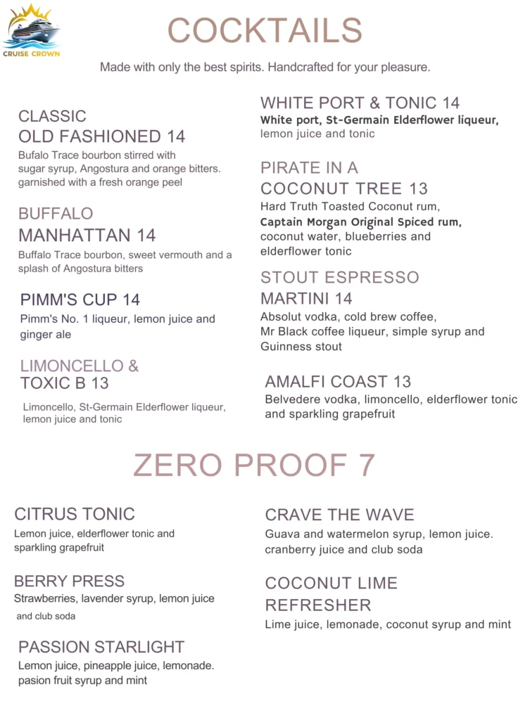 Royal Caribbean Thorn & Thistle menus
Star of the Seas Bar Menus