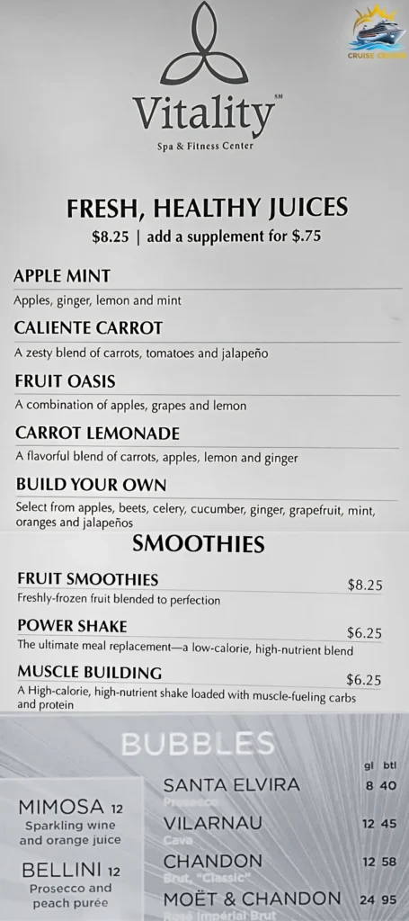 Royal Caribbean Vitality Café menu
Star of the Seas Bar Menus